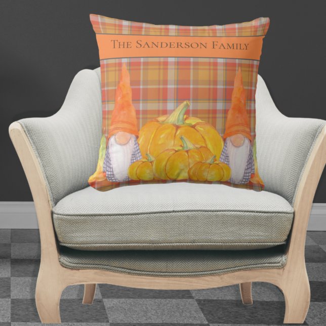 Coussin Plaid orange Gnome avec citrouilles (Créateur téléchargé)