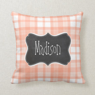 Coussin Plaid orange mignon ; Tableau vintage