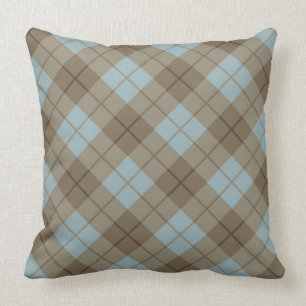 Coussin Plaid polarisé dans le bleu et le brun
