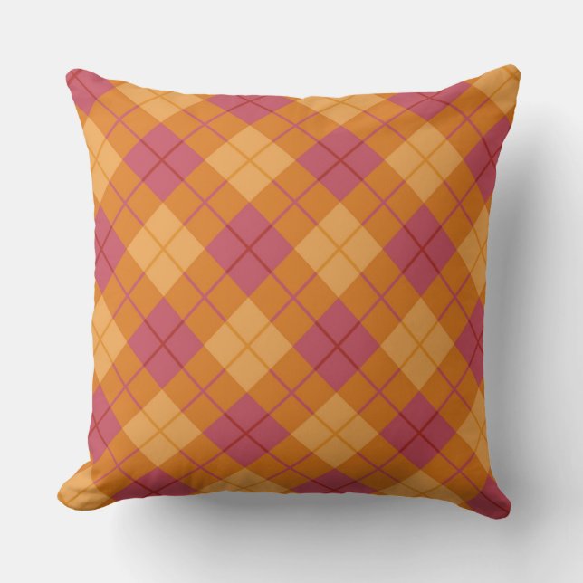 Coussin Plaid polarisé dans l'orange et le rose (Recto)