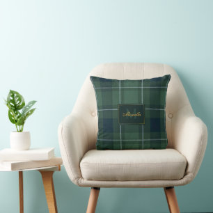 Coussin Plaid Polo Tartan Monogramme Vert Foncé Vintage