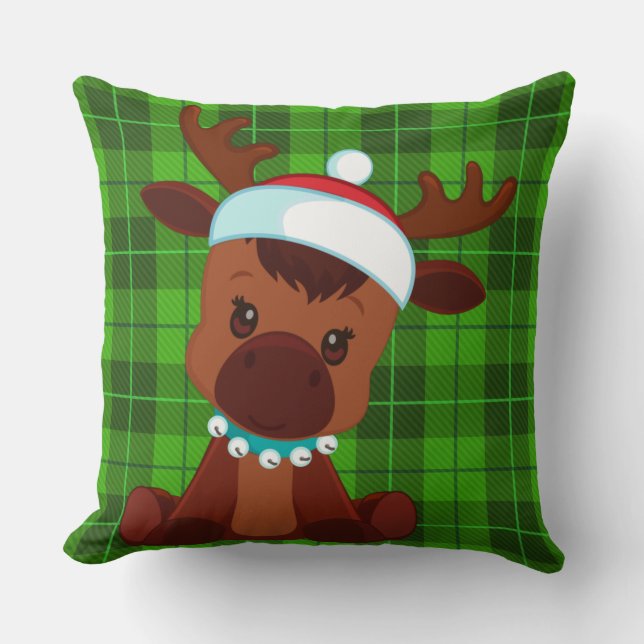 Coussin Plaid Reindeer Vert (Recto)