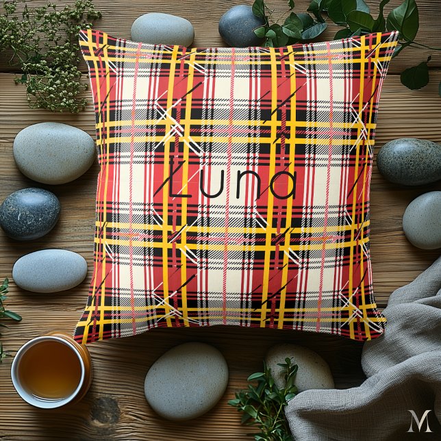 Coussin Plaid rouge et jaune | Maison Tartan Vibrant Perso (Créateur téléchargé)