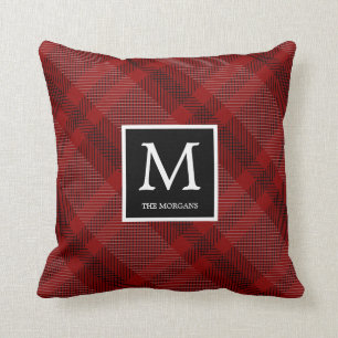Coussin Plaid rouge et noir avec monogramme