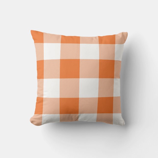 Coussin Plaid Rustique Orange et Blanc Buffalo Check (Recto)