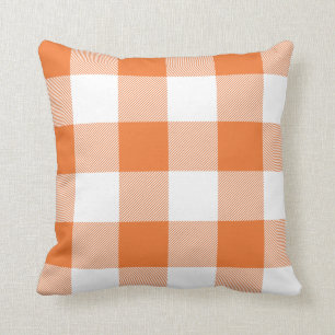 Coussin Plaid Rustique Orange et Blanc Buffalo Check
