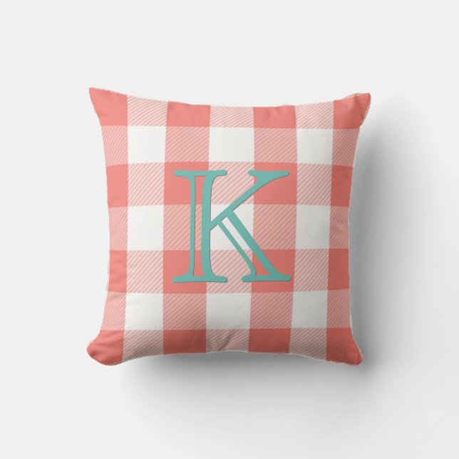 Coussin Plaid turquoise de corail de monogramme du (Recto)