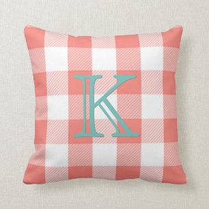 Coussin Plaid turquoise de corail de monogramme du