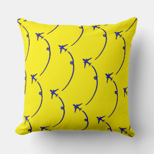 Coussin Plan avec traînée d'avion répétition jaune        