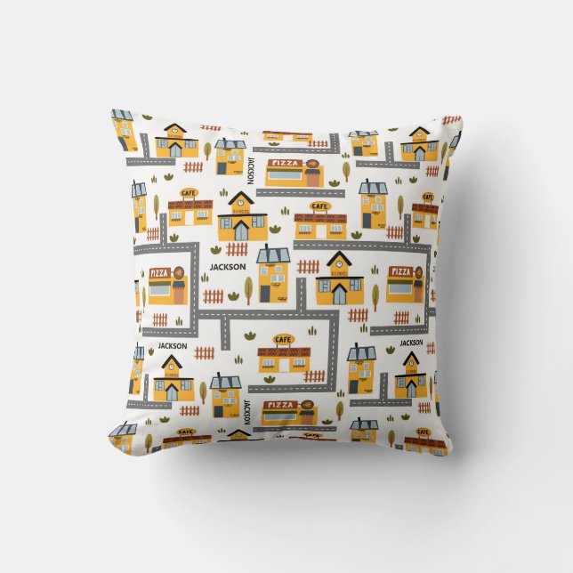 Coussin Plan de la ville Motif pour enfants Jaune et gris (Recto)