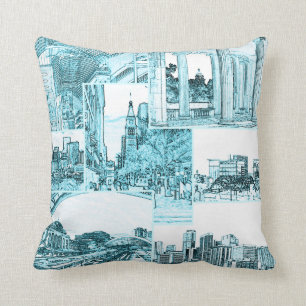 Coussin Plan du centre-ville de Denver, CO, Turquoise lég