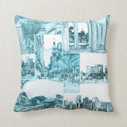 Coussin Plan du centre-ville de Denver, CO, Turquoise lége