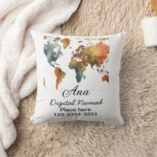 Coussin Plan du monde ajouter votre nom texte place téléph