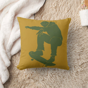 Coussin Planche à skater jaune et vert moutarde