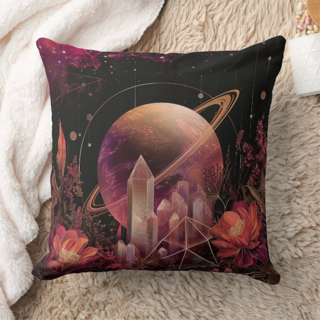 Coussin Planète à Anneaux de Cristal Cosmique Fantastique  (Couverture)