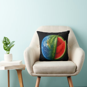 Coussin Planète créative de pastèque flottant dans l'espac