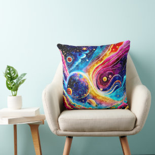 COUSSIN PLANÈTE ÉLÉGANTE COLORÉE DANS L'ESPACE EXTÉRIEUR