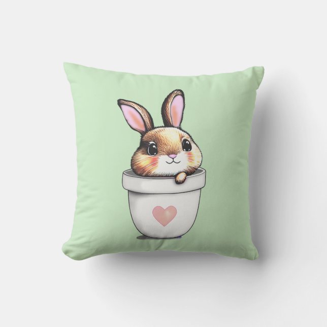 Coussin Plante de lapin mignon Pot sur la chaux verte (Recto)