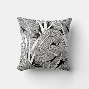 Coussin Plante exotique noir et blanc et botanique de palm