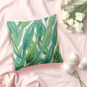 Coussin Plantes aquarelles vert océan chic bleu