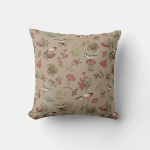 Coussin Plantes botaniques vintages et carreau d'oiseaux