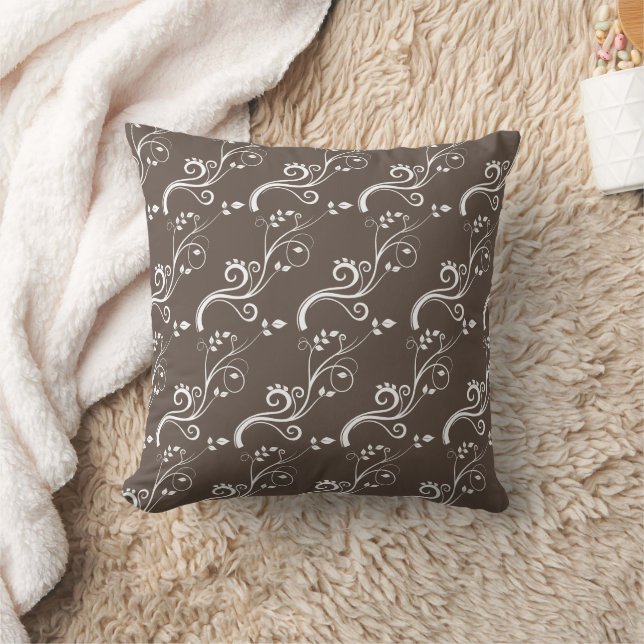 Coussin Plantes d'Escalades de feuillage Brown Motif blanc (Couverture)