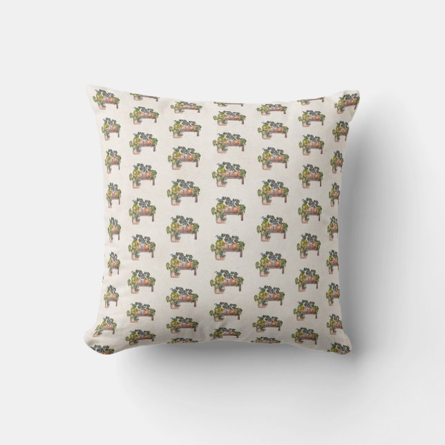 Coussin Plantes Potés Sur Le Banc Du Jardin (Recto)