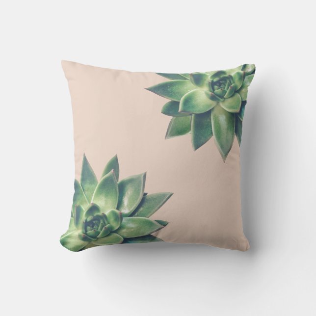 Coussin Plantes succulents verts sur beige clair (Recto)