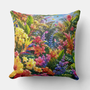 Coussin Plantes tropicales et fleurs par une journée ensol