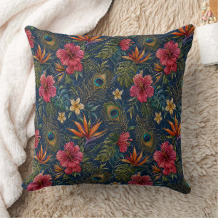 Coussin Plantes tropicales lisses brodées sur denim