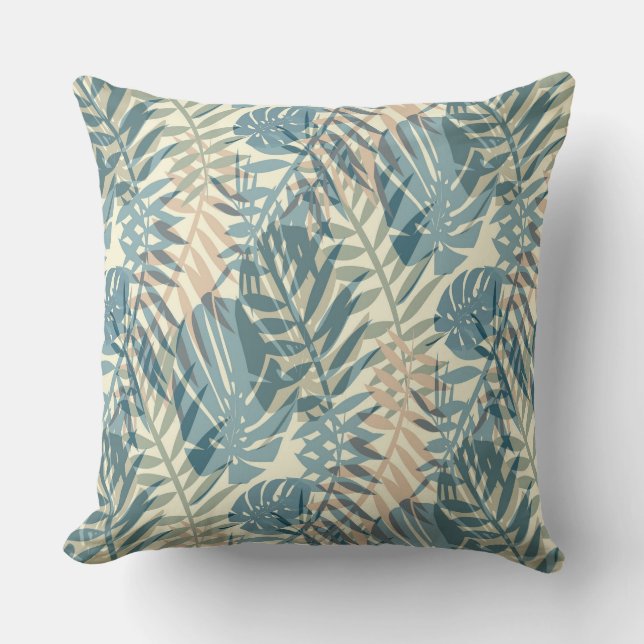 Coussin Plantes tropicaux, jungle, tropiques, beige, feuil (Recto)