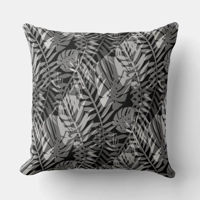 Coussin Plantes tropicaux, jungle, tropiques, gris (Recto)