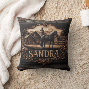 Coussin Plaque en bois avec cheval et paysage agricole