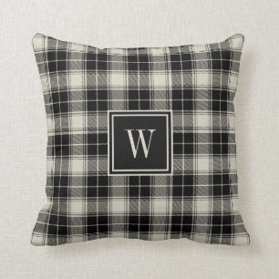 Coussin Plaqué noir et blanc rustique avec Monogramme