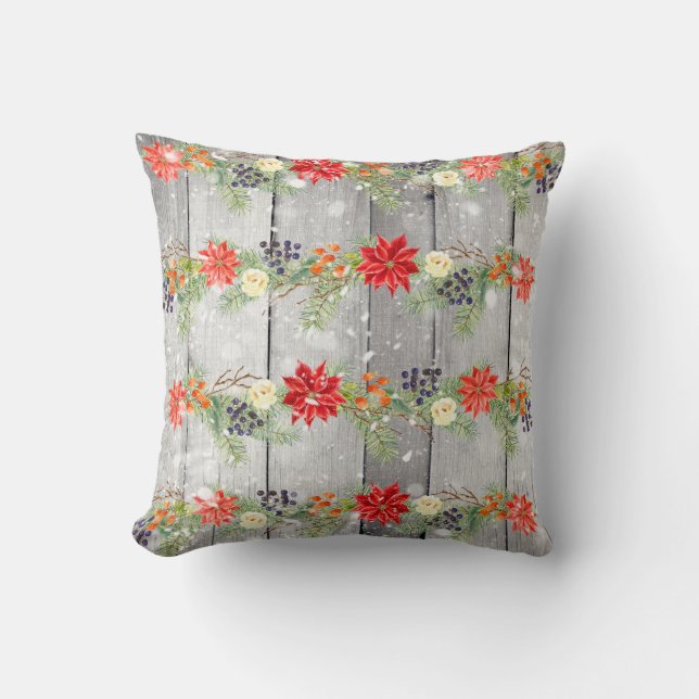 Coussin Plaques en bois de Noël Floral (Recto)