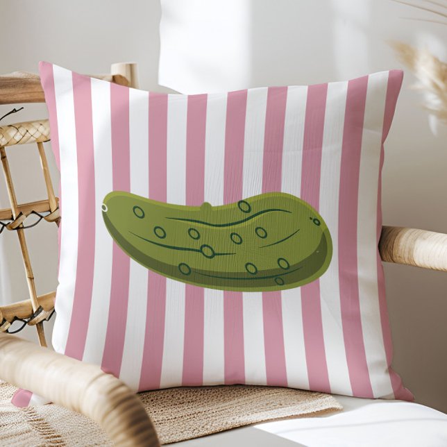 Coussin Playful Pickle on Pink Stripes, Accent Pillow,  (Créateur téléchargé)