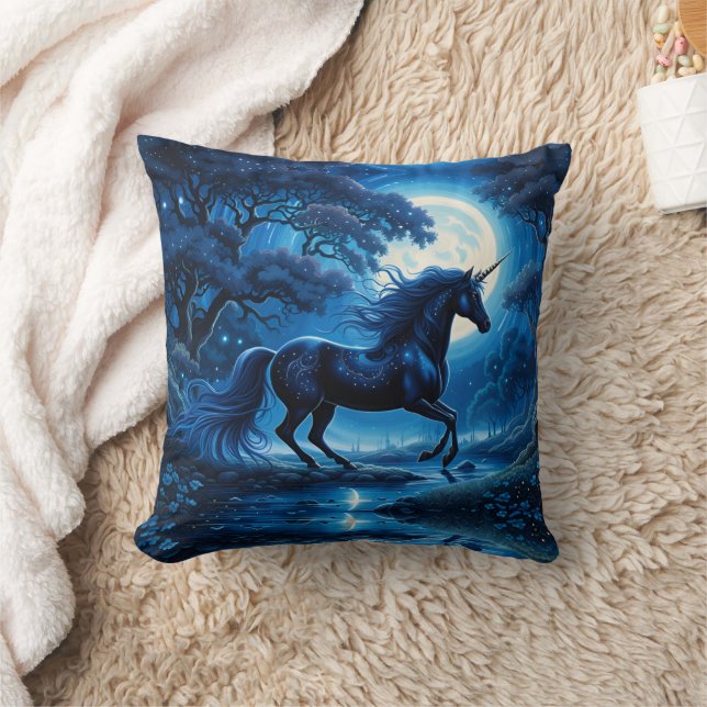 Coussin Pleine lune d'Imaginaire de licorne noire (Couverture)