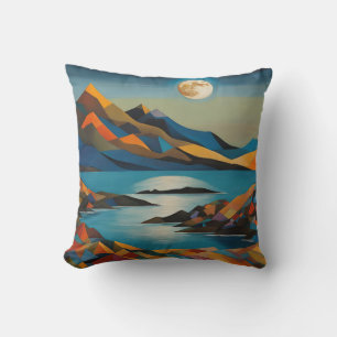 Coussin Pleine lune Sur Les Montagnes Et Le Lac