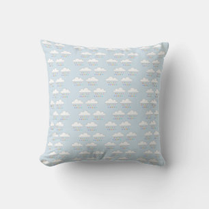 Coussin Pluie colorée gouttes blanches nuages bleu ciel co