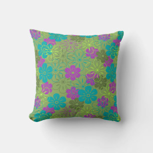 Coussin Pluie de fleurs hawaïenne rétro florale