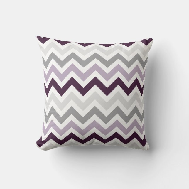 Coussin Plum Lavender Grey Chevron Zigzag Motif (Recto)