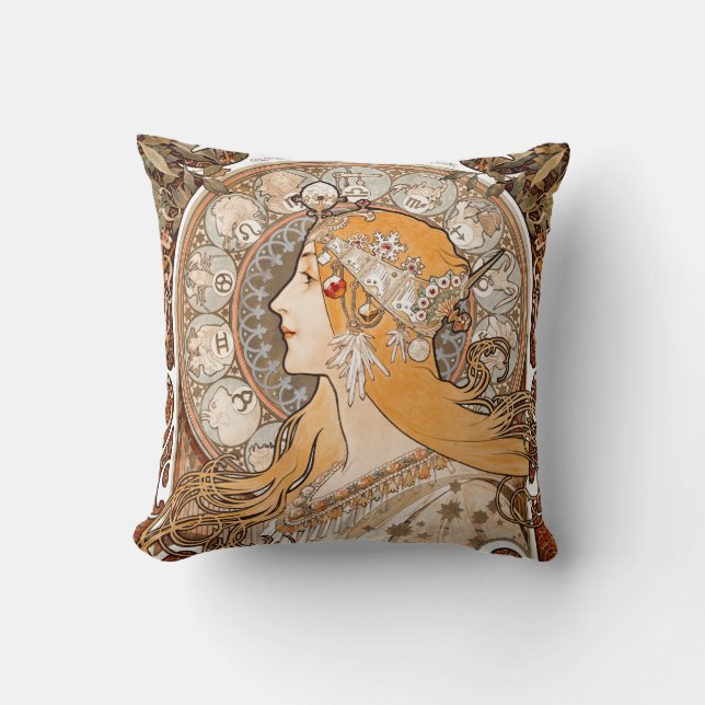 Coussin Plume Zodiac Woman par Alphonse Mucha - Art Nouvea (Recto)