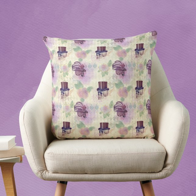 Coussin Plumes Casquettes Victorian Purple Steampunk Crâne (Créateur téléchargé)