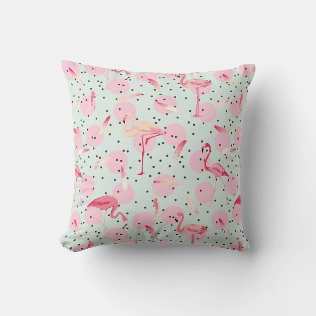 Coussin Plumes de Flamant rose sur le pois (Recto)