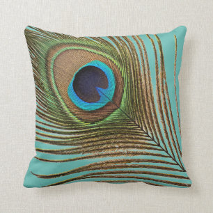 Coussin Plumes de paon Motifs verts bleus Turquoises Élé