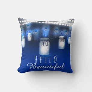 Coussin Plumes de paon, pot Mason et lumières guinguette r
