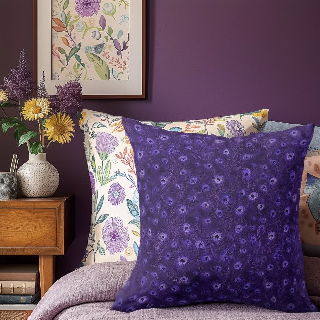 Coussin Plumes de paon violet (Créateur téléchargé)