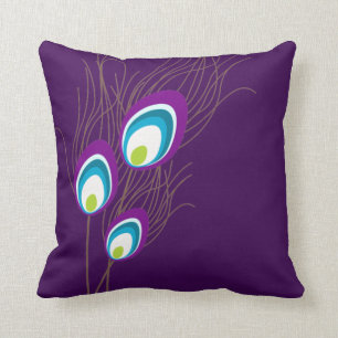 Coussin Plumes de paon violet foncé