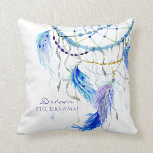 Coussin Plumes de rêves d'attrapeur de rêve d'aquarelle 