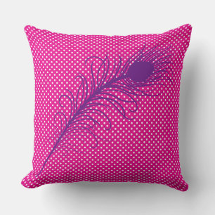 Coussin Plumes et Pois de paon - rose et violet
